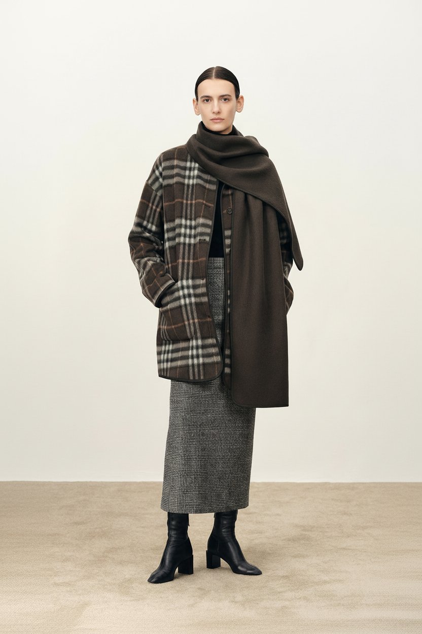 Cecilia Reversible Tartan Check Double Face Short Coat in Wool