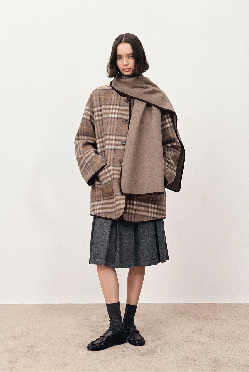 Cecilia Reversible Double Face Short Coat in Wool Cashmere Blend